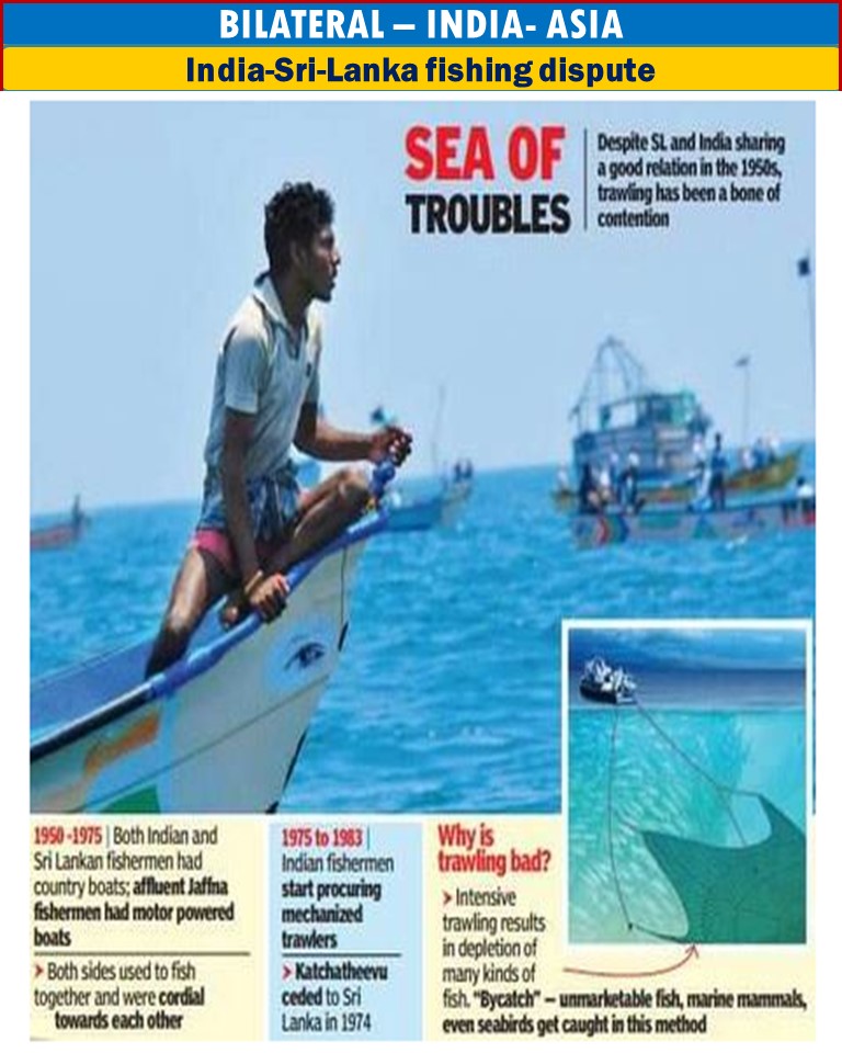 Context:
On June 25, 2024, a clash occurred between Indian fishermen and the Sri Lankan Navy near Kankesanthurai. The Sri Lankan Navy intercepted Indian trawlers poaching in Sri Lankan waters, capturing 10 fishermen and seizing their trawler.
Key Reasons for the Confrontation:
Lack of Dialogue: Joint Working Group between India and Sri Lanka, which addresses maritime issues, has not met for two years, leading to lack of resolution.
Failure of Deep-Sea Fishing Project: A joint deep-sea fishing initiative by the Union and Tamil Nadu governments has not been successful. Only 61 vessels were distributed over seven years, leaving many fishermen with no choice but to cross into Sri Lankan waters.
The dispute, rooted in illegal fishing and boundary violations, highlights the unresolved fisheries issue despite past bilateral agreements (1974, 1976) that defined maritime boundaries.
